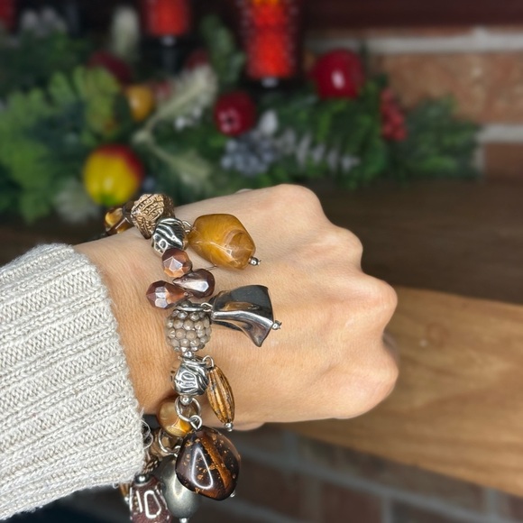 Vintage Treska Elegant Earth Tones Brown and Silver Beaded Bracelet Handmade - Picture 7 of 13